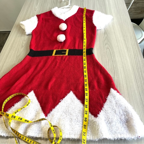 Planet Gold Red/White Acrylic Santa Mrs. Claus Short Casual Sweater Dress Med - Picture 6 of 7